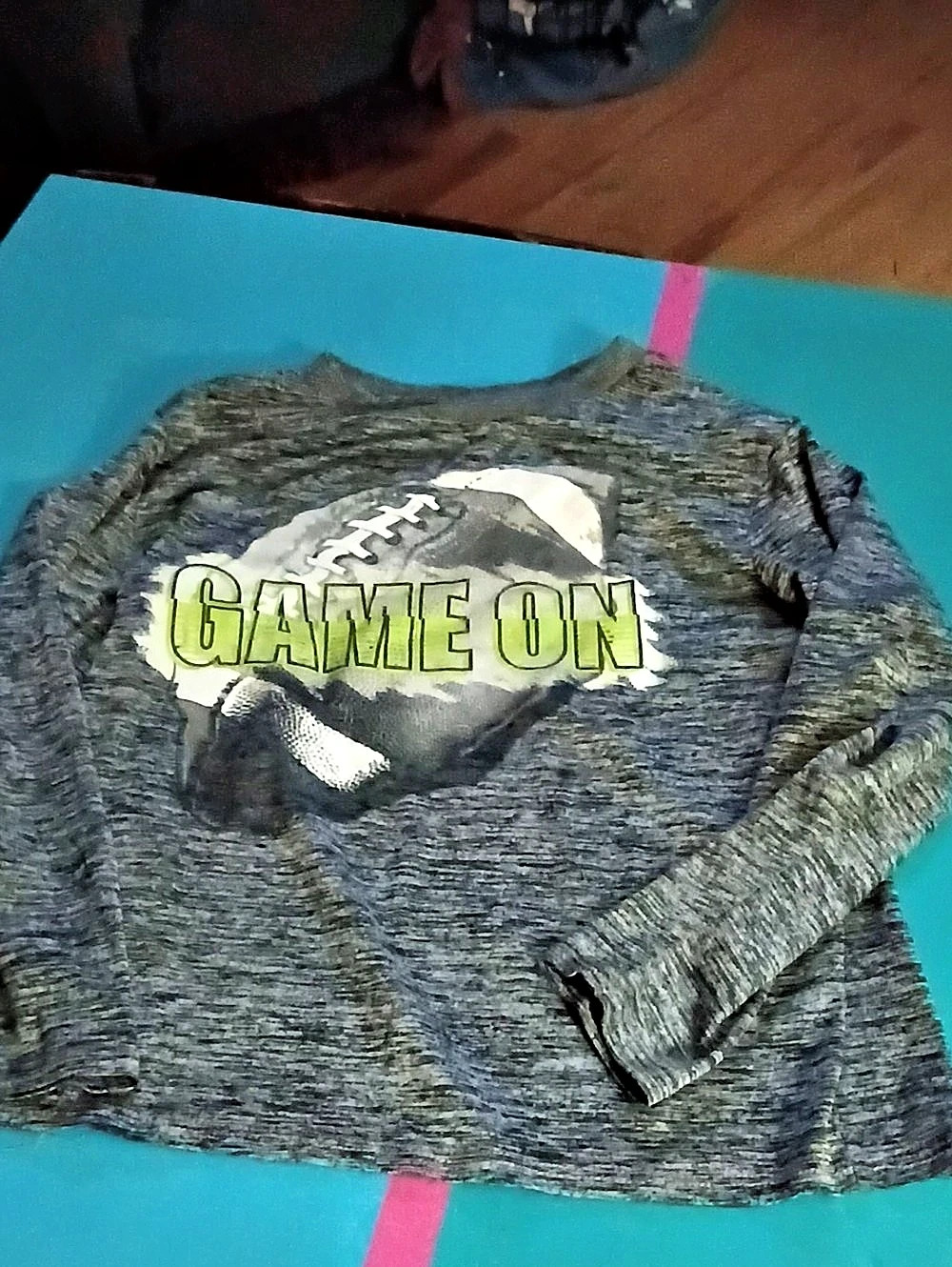 Tek Gear Game On Football Graphic Long Sleeve Tee Gray & Green Medium